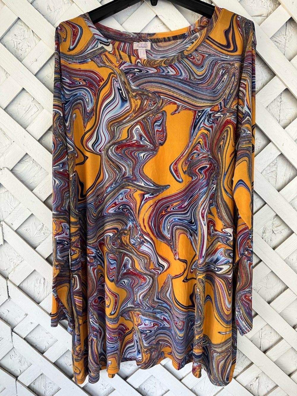 LOGO by Lori Goldstein Women's Top Sz 4X Abstract Marble Sheer Mesh